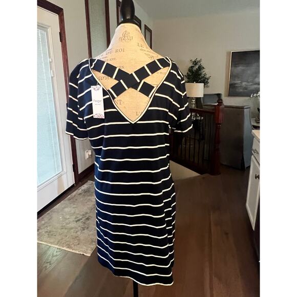 Feager Casual Striped Criss Cross Short Sleeve T Shirt Dress XL NWT - Picture 5 of 7